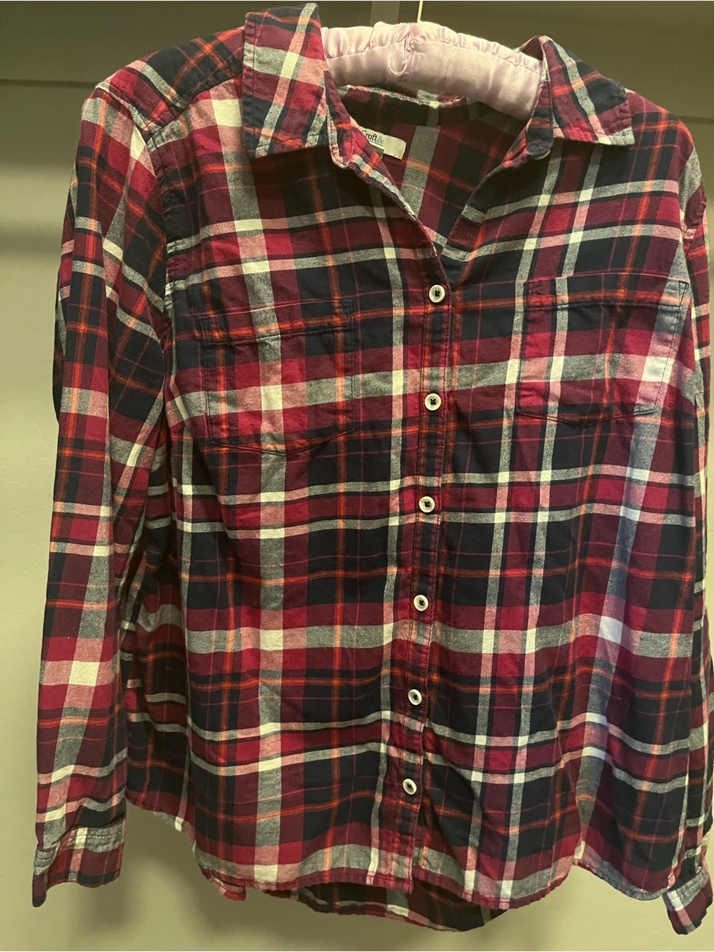 croft & barrow Dark Pink and Navy Plaid Button-Down Shirt